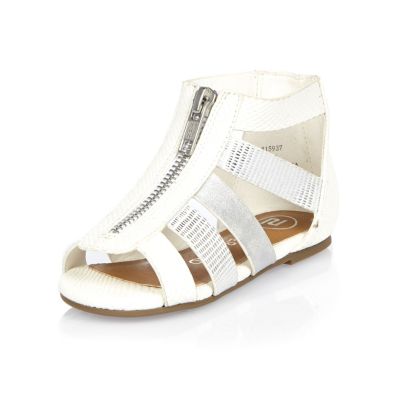 Mini girls white zip gladiator sandals